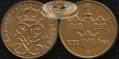 Швеция. 1 эре. 1950 (Unc)