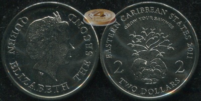 Восточные Карибские штаты. 2 доллара. 2011 (Unc)