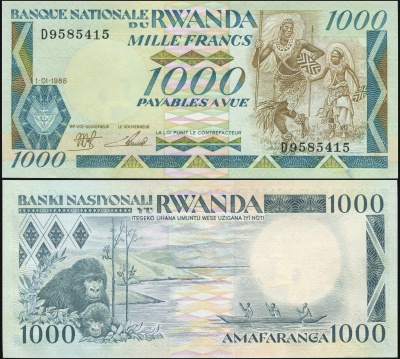 Руанда. Банкнота 1000 франков. 01.01.1988. Unc. Бумага. Кат# P.21a