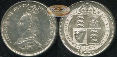 Великобритания. 1 шиллинг. 1887 (Unc. Серебро)