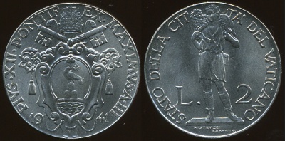 Ватикан. 2 лиры. 1941 (Unc)
