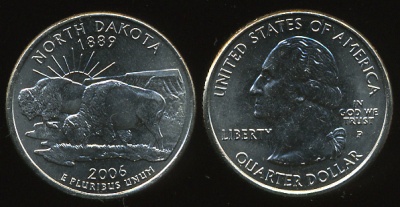 США. Квотер [25 центов]. 2006.P (Unc) Северная Дакота