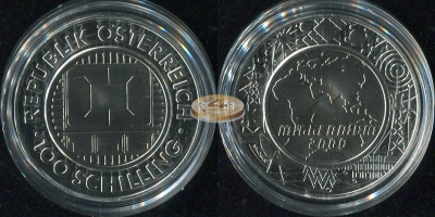 Австрия. 100 шиллингов. 2000 (Proof. Биметалл(Серебро/Титан))