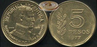 Аргентина. 5 песо. 1977 (Unc)