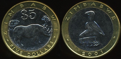 Зимбабве. 5 долларов. 2001