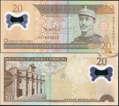 Доминиканская республика. 20 песо оро (Unc. Пластик) 2010