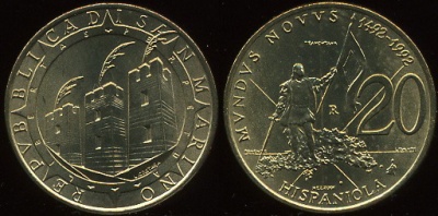 Сан-Марино. 20 лир. 1992 (Unc)