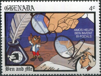 Гренада. 1989. "Бен и я". Амос помогает Бену придумывать решения (Почтовая марка. MNH OG)