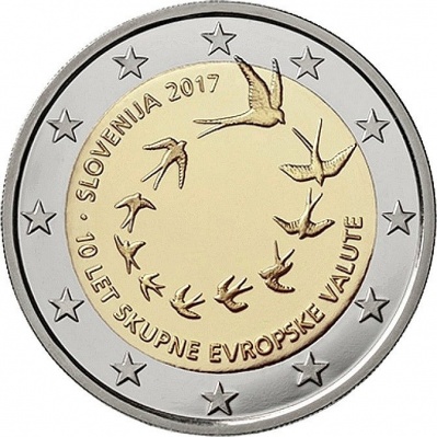 Словения. 2 евро. 2017 (Unc. Биметалл) 10-я годовщина введения евро в Словении