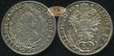 Священная Римская империя. 20 крейцеров. 1771.A (aUnc/Unc. Серебро)