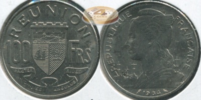 Реюньон. 100 франков. 1964 (Unc)