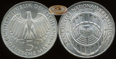 Германия (ФРГ). 5 марок. 1973 (Unc. Серебро)