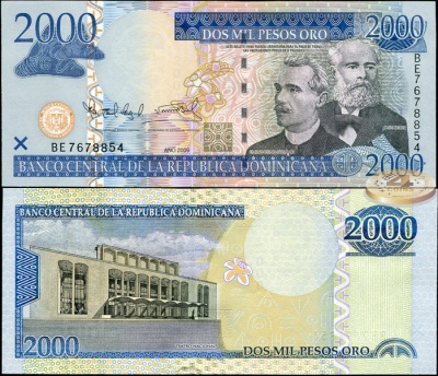 Доминиканская республика. 2000 песо (Unc) 2009