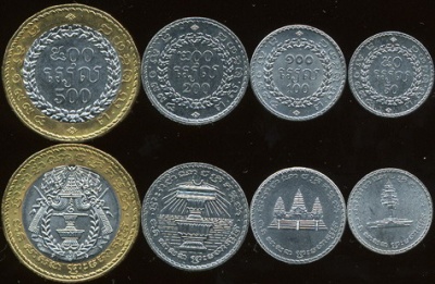 Камбоджа. Набор №1 (4 монеты. 1 биметалл) 1994