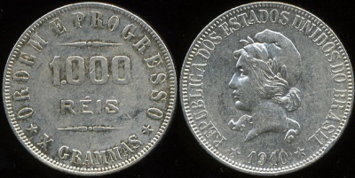 Бразилия. 1000 рейс. 1910 (XF. Серебро)