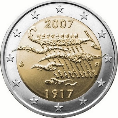 Финляндия. 2 евро. 2007 (Unc. Биметалл) 90-летие провозглашения независимости Финляндии