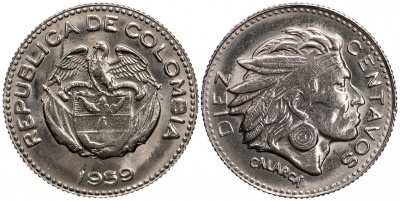 Колумбия. Монета 10 центаво. 1959 (KM#212.2. XF)
