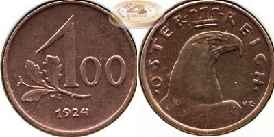 Австрия. 100 крон. 1924 (Unc)