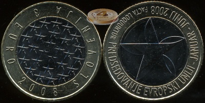 Словения. 3 евро. 2008 (Unc. Биметалл) Председательство Словении в Совете Европейского союза