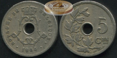 Бельгия. 5 центимов. 1904 (VF)