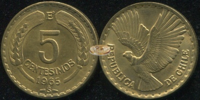 Чили. Монета 5 центезимо. 1965 (KM#190. Unc)