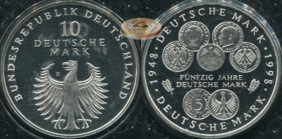 Германия (ФРГ). 10 марок. 1998 D (Proof. Серебро)