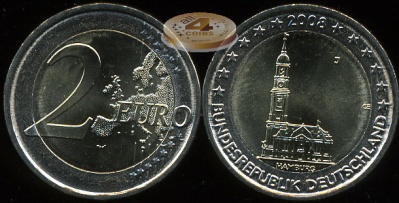 Германия. 2 евро. 2008.J (Unc. Биметалл)
