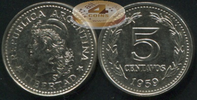 Аргентина. 5 центаво. 1959 (aUnc/Unc)
