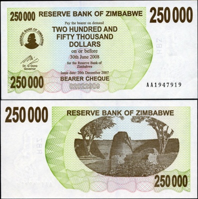 Зимбабве. 250000 долларов (Unc) 2007
