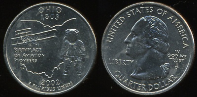 США. Монета 25 центов [Квотер]. 2002.D (KM#332. Unc) Огайо