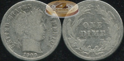 США. 10 центов (Дайм). 1909 (AG. Серебро)