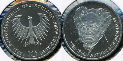Германия [ФРГ]. 10 марок. 1988.D (Proof-. Серебро)