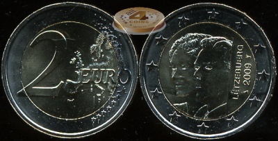 Люксембург. 2 евро. 2009 (Unc. Биметалл)