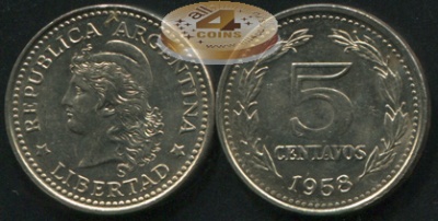 Аргентина. 5 центаво. 1958 (aUnc/Unc)
