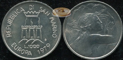 Сан-Марино. 1000 лир. 1979 (Unc. Серебро)