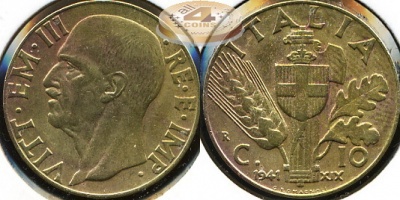 Италия. 10 центезимо. 1941 (Unc)