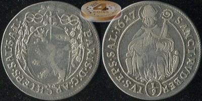 Австрия (Зальцбург). 1/9 талера. 1627 (VF. Серебро)
