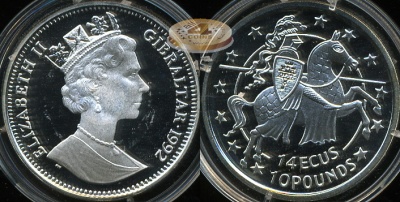 Гибралтар. 14 экю / 10 фунтов. 1992 (Proof. Серебро)