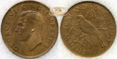 Новая Зеландия. 1 пенни. 1947 (Unc. слаб)