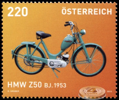 Австрия. 2013. Мотоцикл HMW Z50 Bj. 1953 (Почтовая марка. MNH OG)