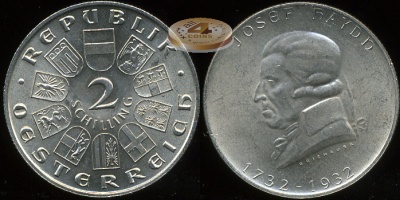 Австрия. 2 шиллинга. 1932 (Unc. Серебро)
