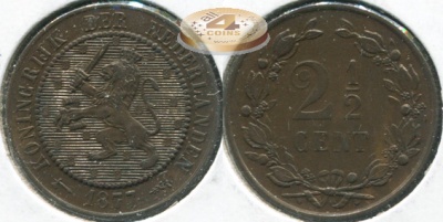 Нидерланды. 2 1/2 цента. 1877 (XF+)