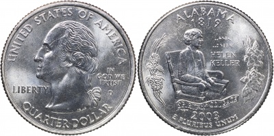 США. Монета 25 центов [Квотер]. 2003.D (KM#344. Unc) Алабама