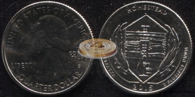 США. Монета 25 центов [Квотер]. 2015.S (KM#597. Unc) Homestead [Nebraska]