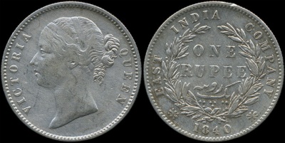 Британская Индия. 1 рупия. 1840 (VF)