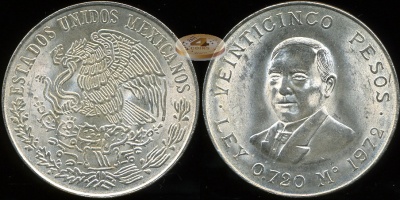Мексика. 25 песо. 1972 (Unc. Серебро)