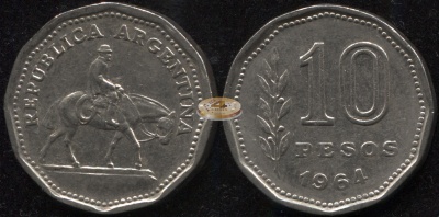 Аргентина. 10 песо. 1964 (XF+)
