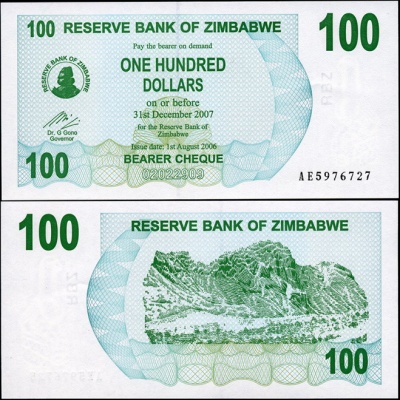 Зимбабве. 100 долларов (Unc) 2006