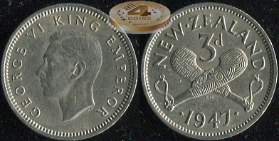 Новая Зеландия. 3 пенса. 1947 (Unc)