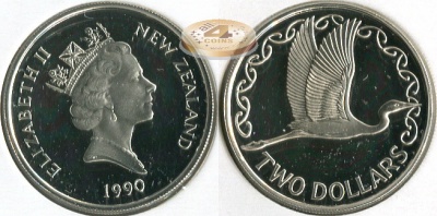 Новая Зеландия. 2 доллара. 1990 (Proof. Серебро)
